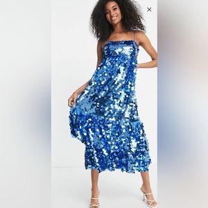 Blue Sequin Babydoll Maxi Dress Size 4